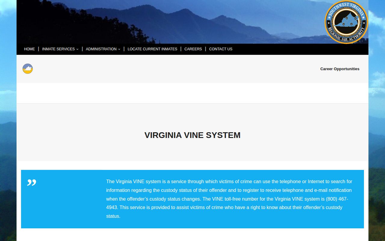 SWVRJA Virginia VINE information for Buchanan County release alerts